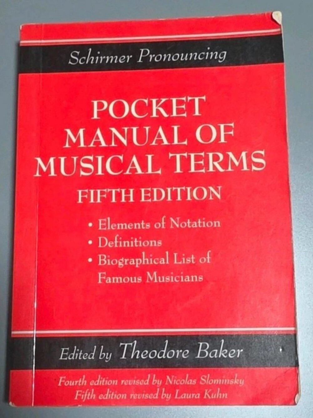 Schirmer Pronouncing Pocket Manual of Musical Terms 5th Ed Baker PB 1995